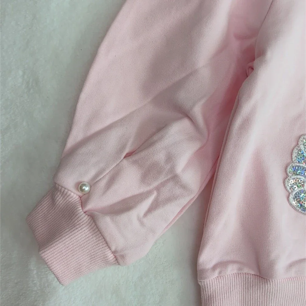 Pink Sequin Unicorn Sweatsuit Set - Pearl Embellished Balletcore Coquette Jogger